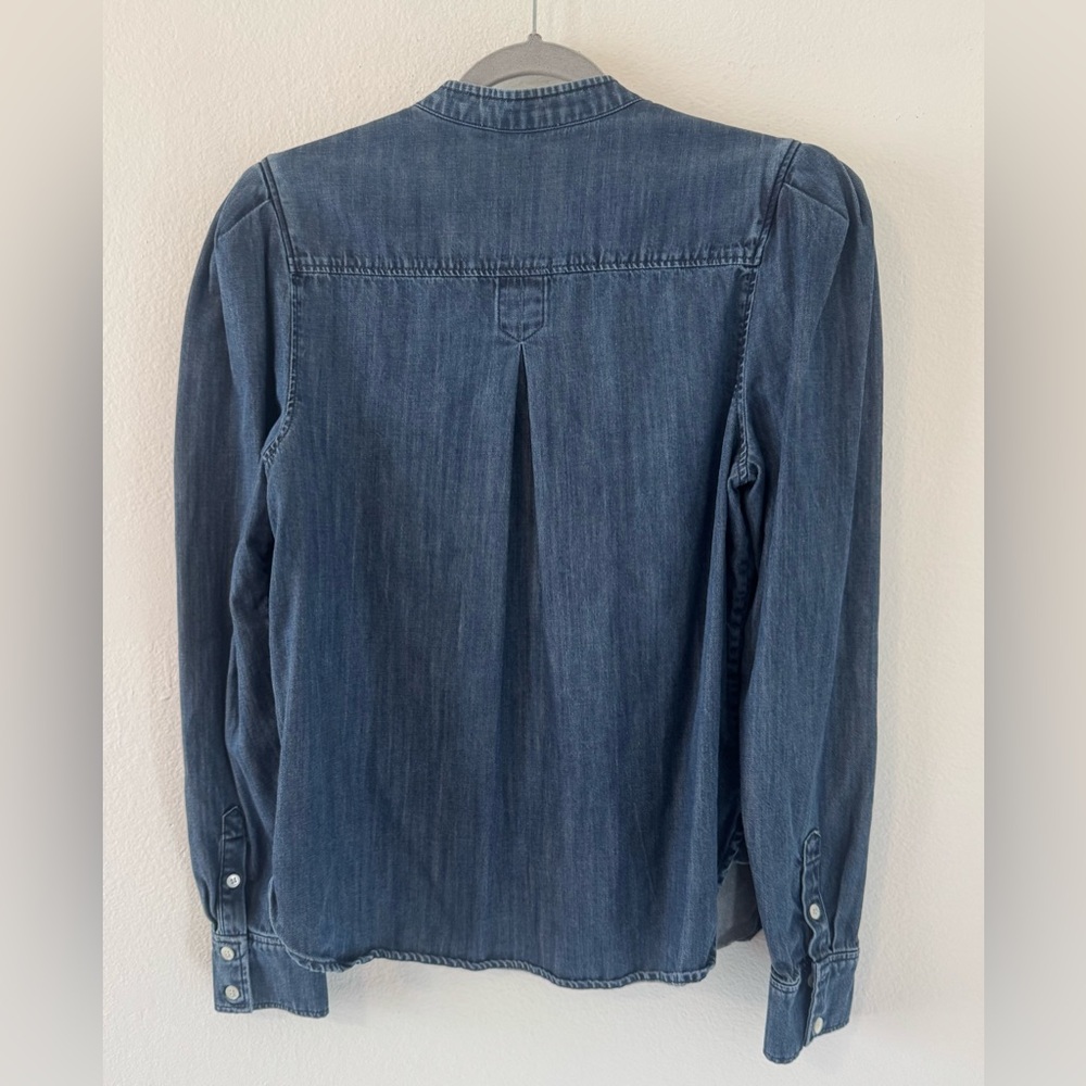 Revolve Frame Charlie Button Up Denim Top Pleated Puff Sleeves Western Sz Large - Picture 2 of 9